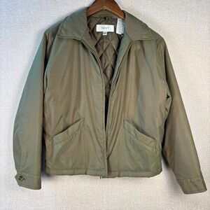 Next Women Iridescent Olive Green Harrington Jacket Quilted Lining Full Zip Sz 6